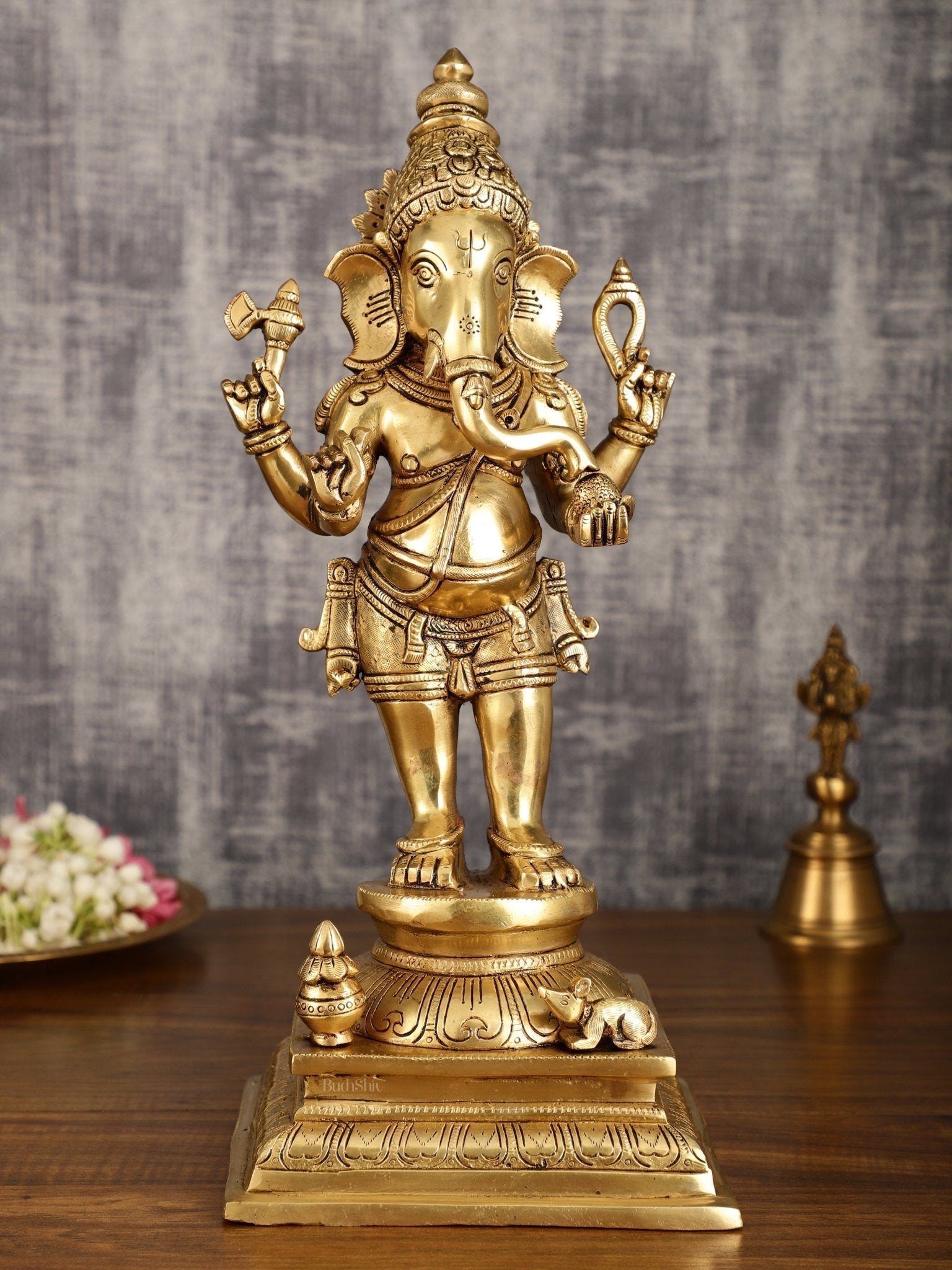 Superfine Brass Standing Ganesha Statue – 16.5 Inches - Sama Homes Idol - Brass Sculpture - Eco-friendly - Sama Homes