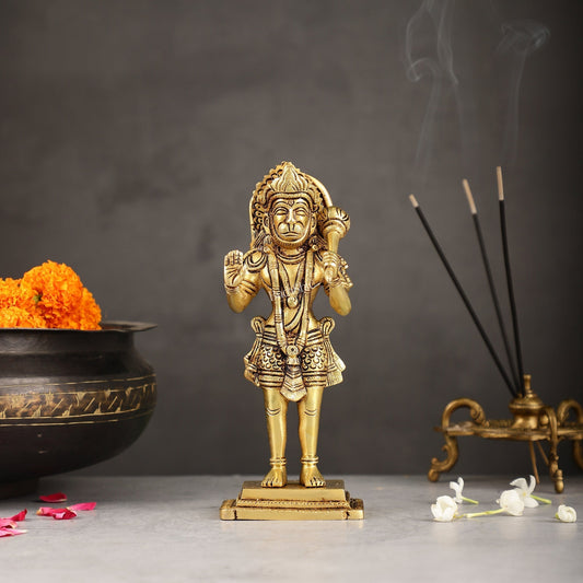 Superfine Brass Standing Hanuman Idol - 8.5 inch - Sama Homes Idol - Brass Sculpture