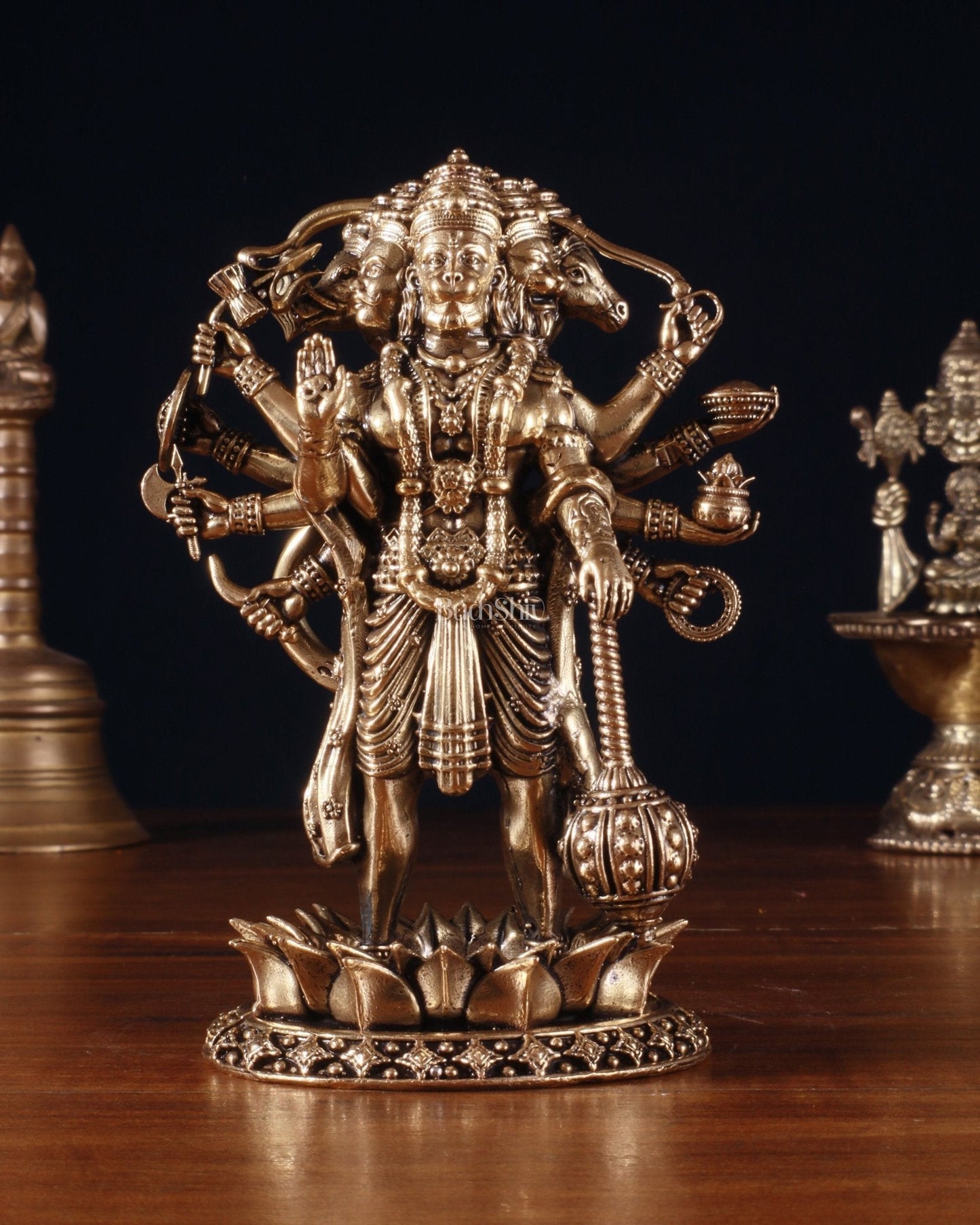 Superfine Brass Standing Panchmukhi Hanuman Idol – 5 Inch - Sama Homes Idol - Brass Sculpture