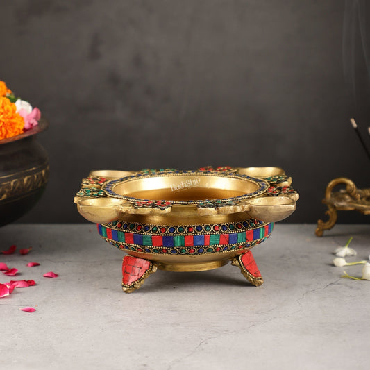 Superfine Brass Urli with Diyas 9.5 inch – Sama Homes