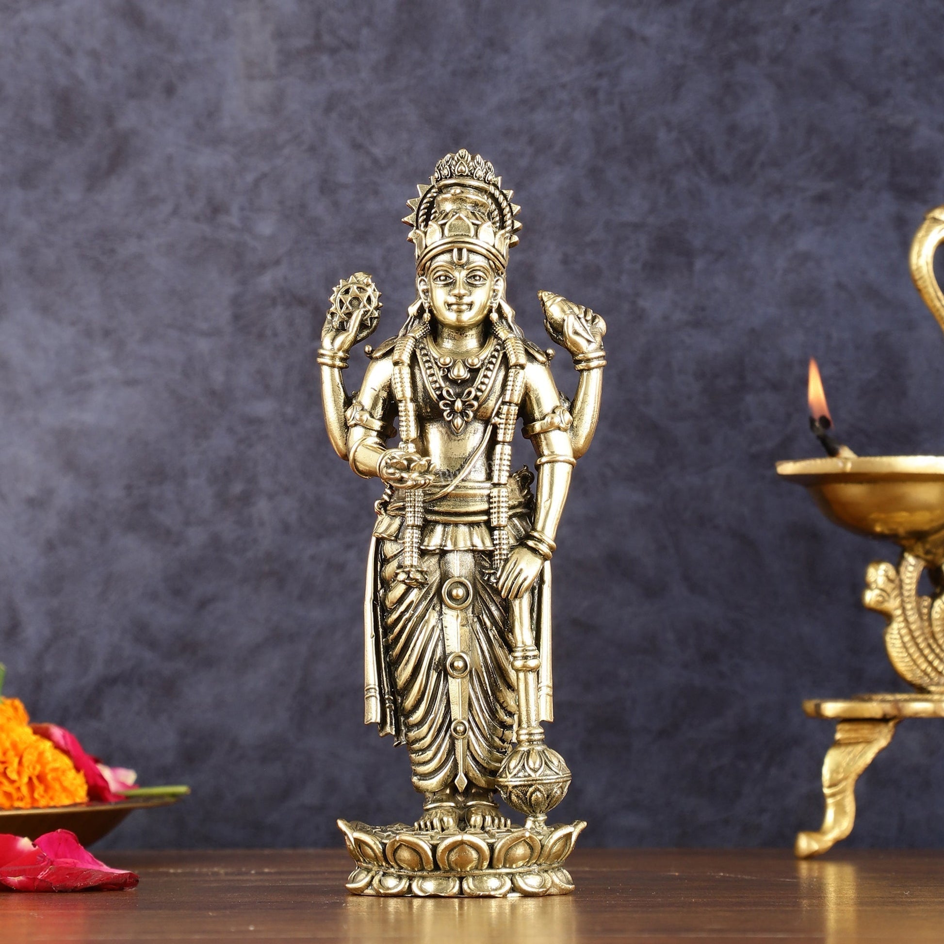 Superfine Intricate Vishnu idol 7 inch - Sama Homes Idol - Brass Sculpture - Eco-friendly - Sama Homes