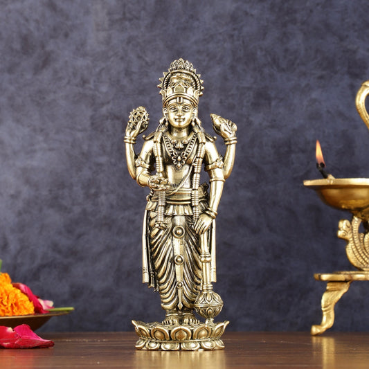 Superfine Intricate Vishnu idol 7 inch - Sama Homes Idol - Brass Sculpture