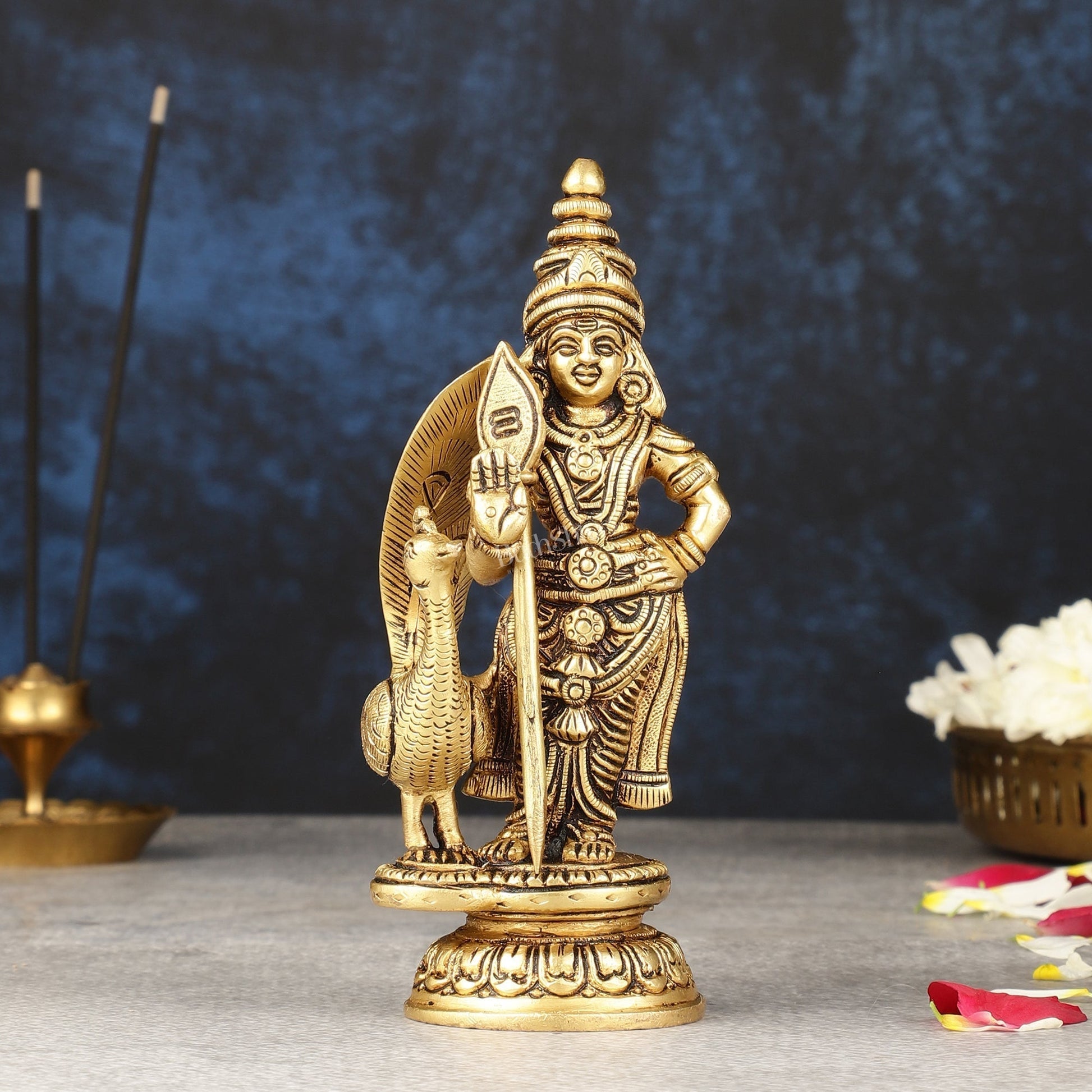 Superfine Pure Brass Balamurugan Idol - 6 inch - Sama Homes Idol - Brass Sculpture - Eco-friendly - Sama Homes