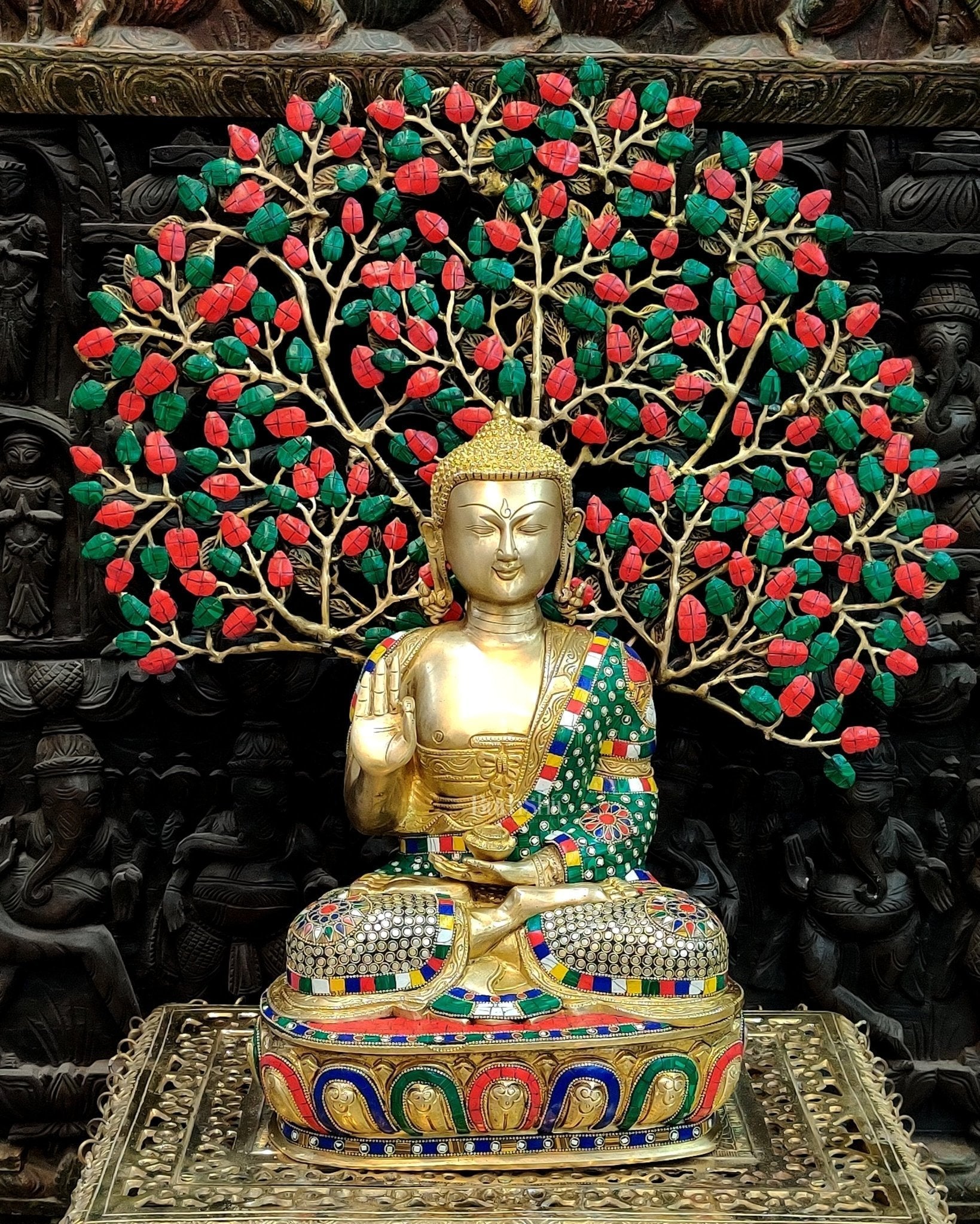 Superfine Pure Brass Buddha Statue with Kalpavriksha - 25.5 Inch - Sama Homes Idol - Brass Sculpture - Eco-friendly - Sama Homes