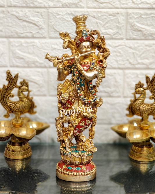 Sama Homes-brass krishna statue 14 with stonework