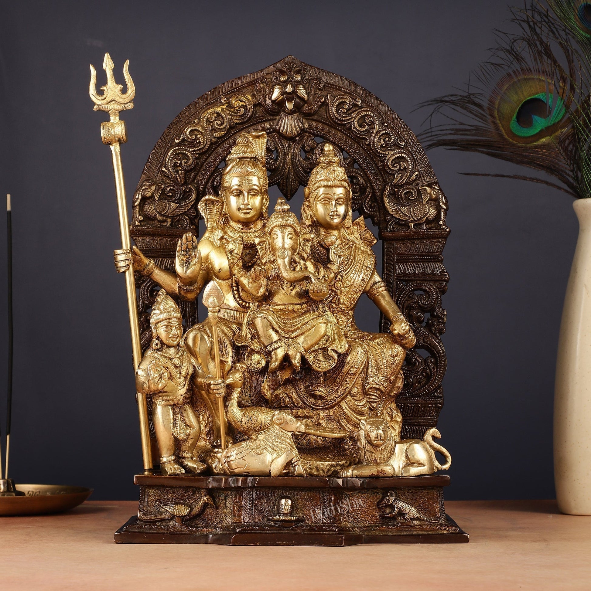 The complete Brass Shiva Parivar Idol 12" duel tone - Sama Homes Idol - Brass Sculpture - Eco-friendly - Sama Homes