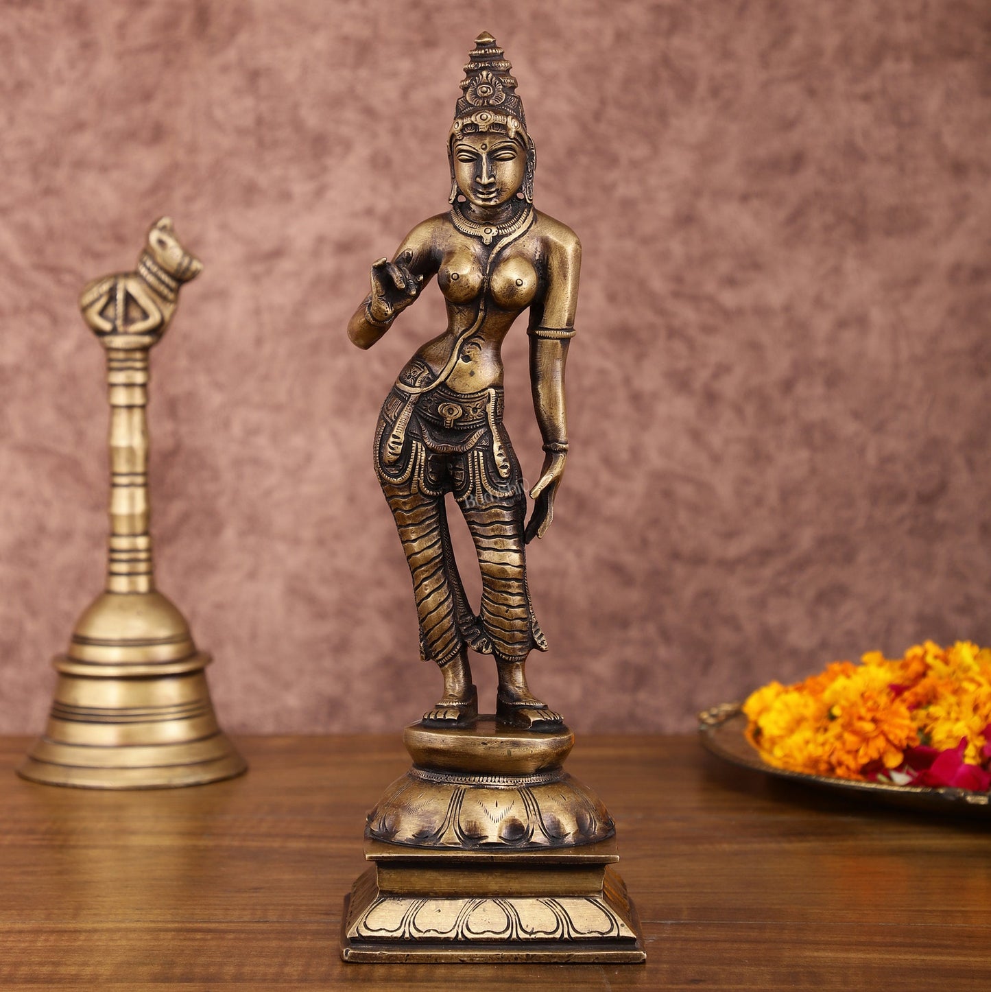 Traditional Brass Devi Parvati Uma Idol | 10 Inches | Vintage Touch - Sama Homes Idol - Brass Sculpture