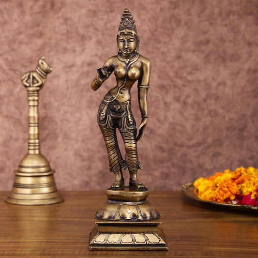 Traditional Brass Devi Parvati Uma Idol | 10 Inches | Vintage Touch - Sama Homes Idol - Brass Sculpture