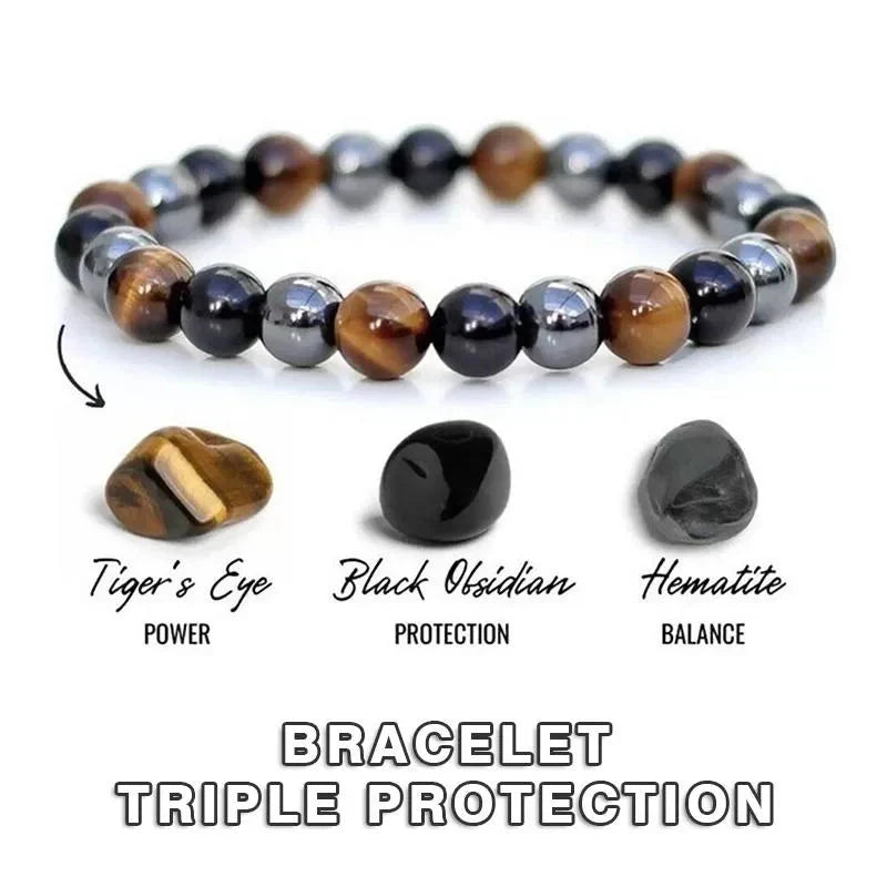 Triple Protection Bracelet Hematite Black Tiger's Eye Stone Bracelet - Eco-friendly - Sama Homes