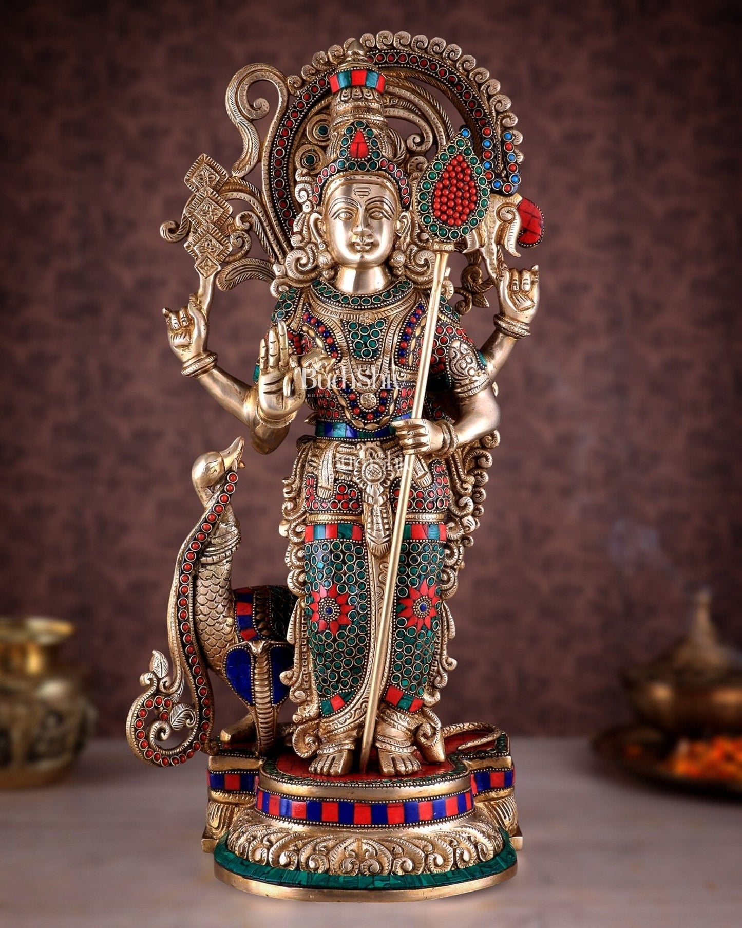 Unique Brass Kartikeya Lord Murugun Statue 20" - Sama Homes Idol - Brass Sculpture