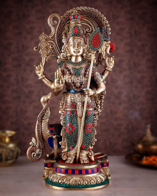 Unique Brass Kartikeya Lord Murugun Statue 20" - Sama Homes Idol - Brass Sculpture