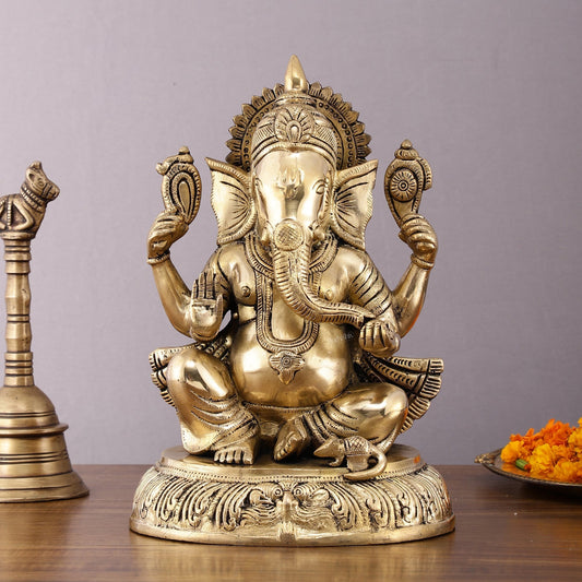 Unique Brass Lord Ganesha Statue - 11.5 Inch - Sama Homes Idol - Brass Sculpture