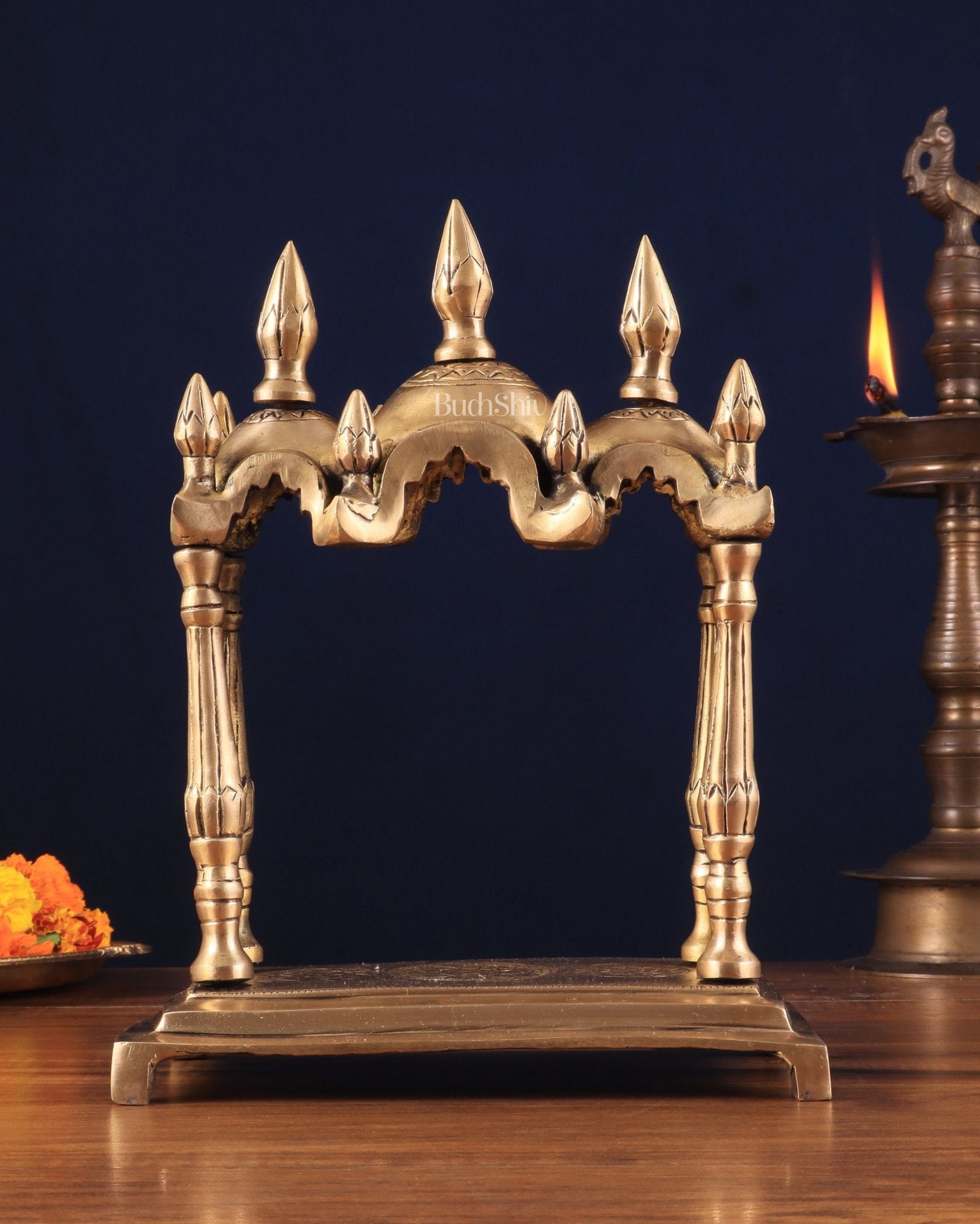 Unique Brass Triple-Arched Home Temple – 10.7" x 8.5" x 5.4" | Elegant Shrine for Small Deities - Sama Homes Idol - Brass Sculpture - Eco-friendly - Sama Homes