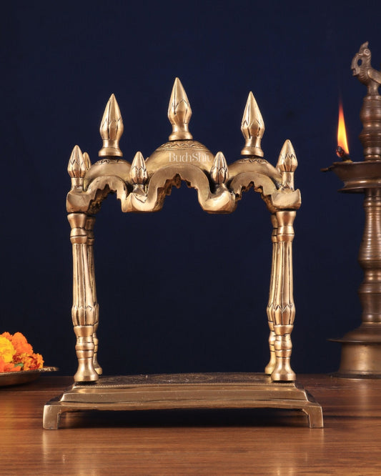 Unique Brass Triple-Arched Home Temple – 10.7" x 8.5" x 5.4" | Elegant Shrine for Small Deities - Sama Homes Idol - Brass Sculpture