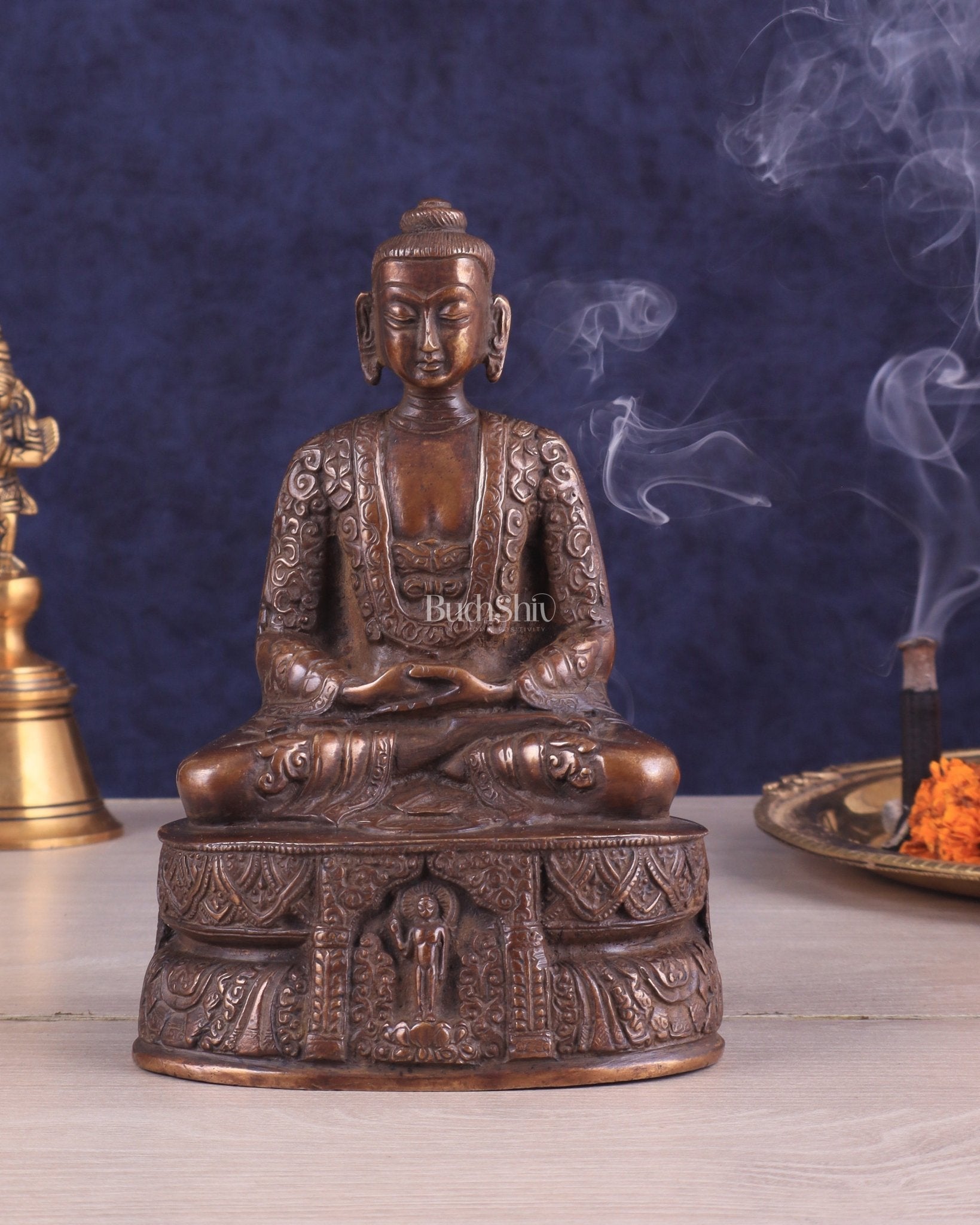Unique Buddha in Deep Meditation Brass Statue | Intricate Craftsmanship 7" - Sama Homes Idol - Brass Sculpture - Eco-friendly - Sama Homes