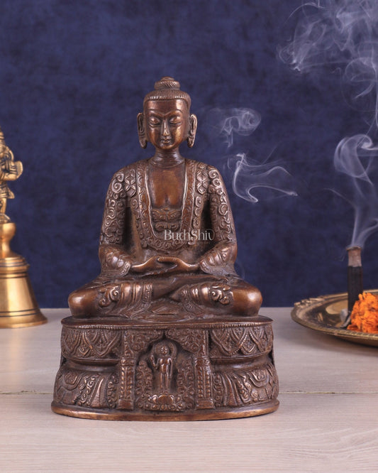 Unique Buddha in Deep Meditation Brass Statue | Intricate Craftsmanship 7" - Sama Homes Idol - Brass Sculpture