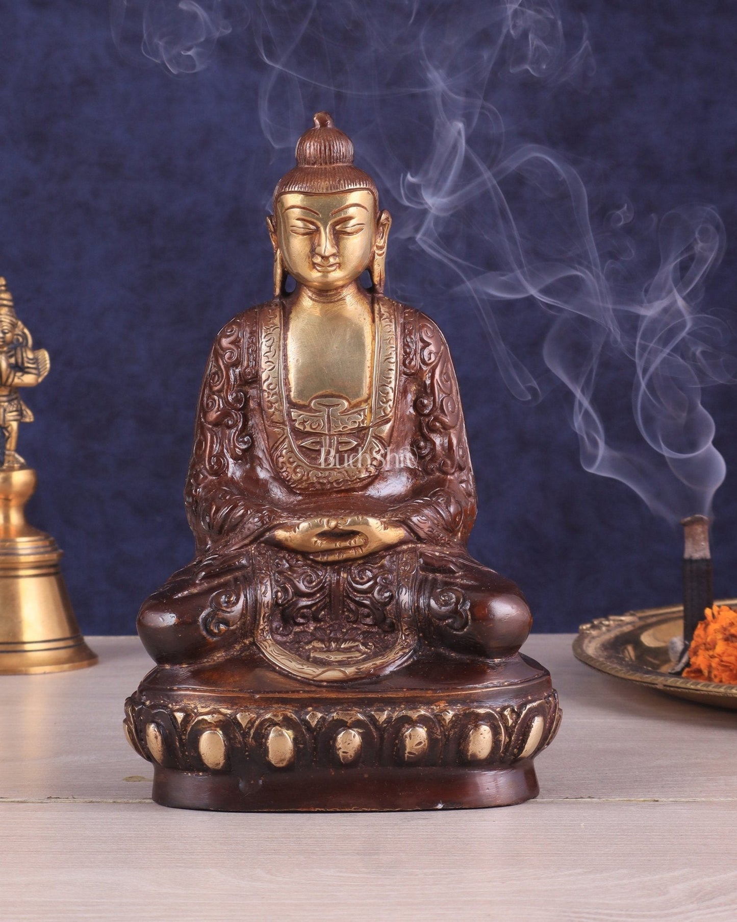 Unique Buddha in Deep Meditation Brass Statue | Premium Craftsmanship - Sama Homes Idol - Brass Sculpture
