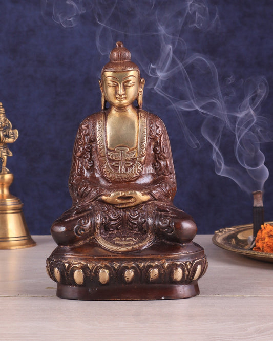 Unique Buddha in Deep Meditation Brass Statue | Premium Craftsmanship - Sama Homes Idol - Brass Sculpture
