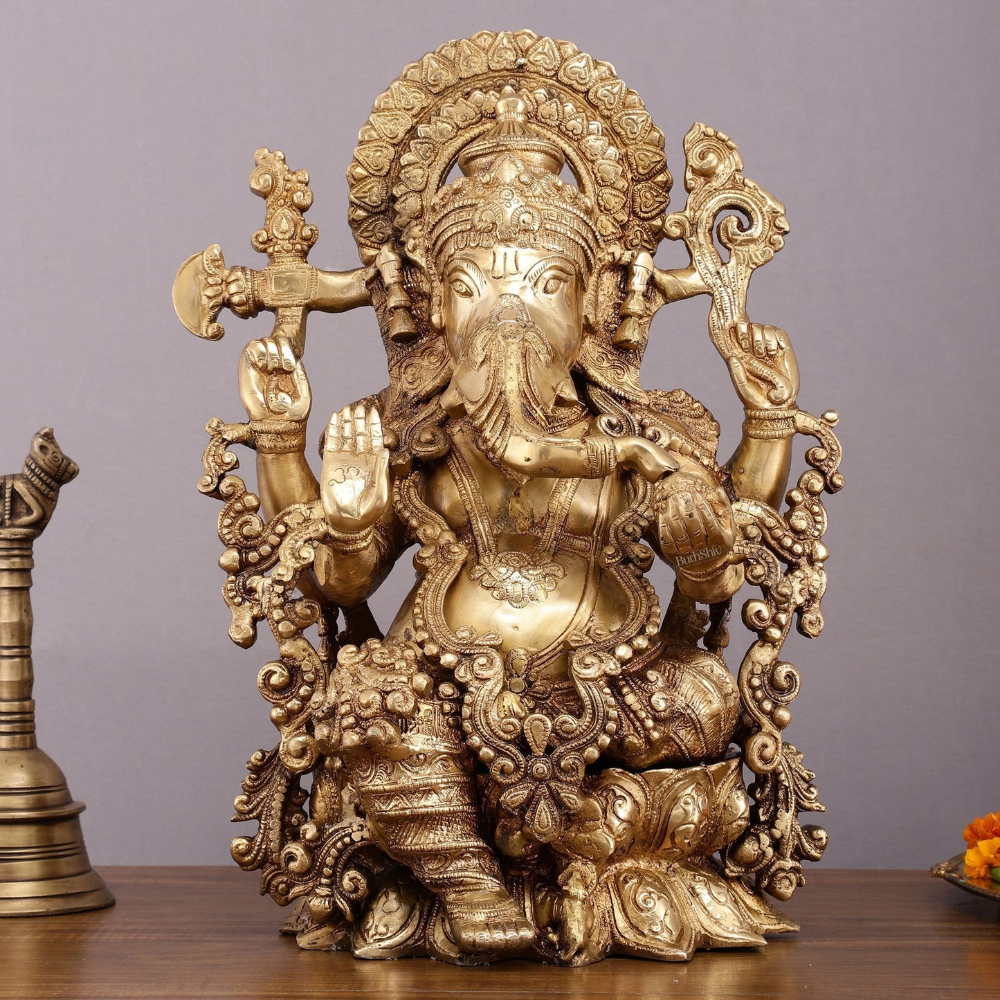 Unique Handcrafted Ganapati Brass Idol - 16" Superfine Brass Statue - Sama Homes Idol - Brass Sculpture