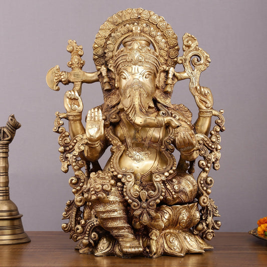 Unique Handcrafted Ganapati Brass Idol - 16" Superfine Brass Statue - Sama Homes Idol - Brass Sculpture