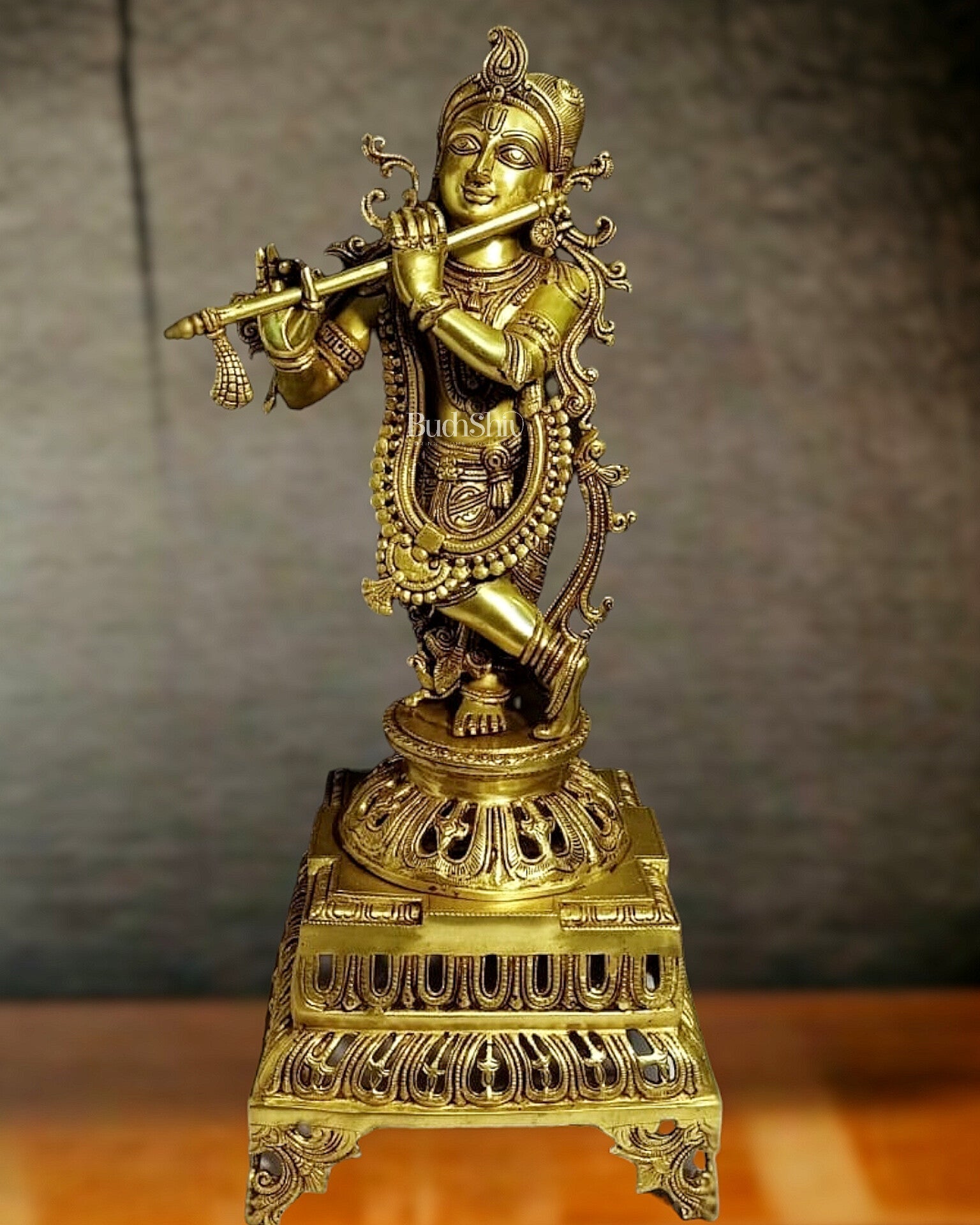 Unique Pure Brass Lord Krishna statue 26 inch - Sama Homes Idol - Brass Sculpture - Eco-friendly - Sama Homes