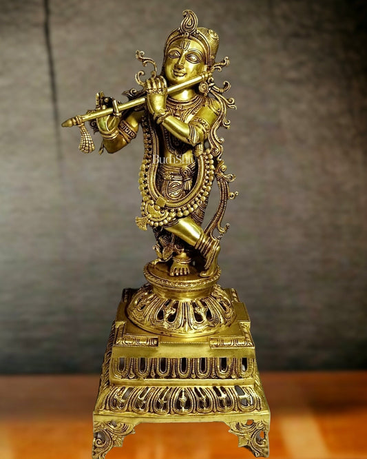 Unique Pure Brass Lord Krishna statue 26 inch - Sama Homes Idol - Brass Sculpture