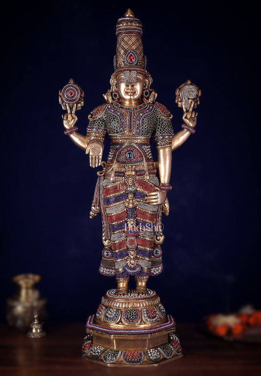 Unique Pure Brass Tirupati Balaji Idol 33" jeweled up - Sama Homes Idol - Brass Sculpture