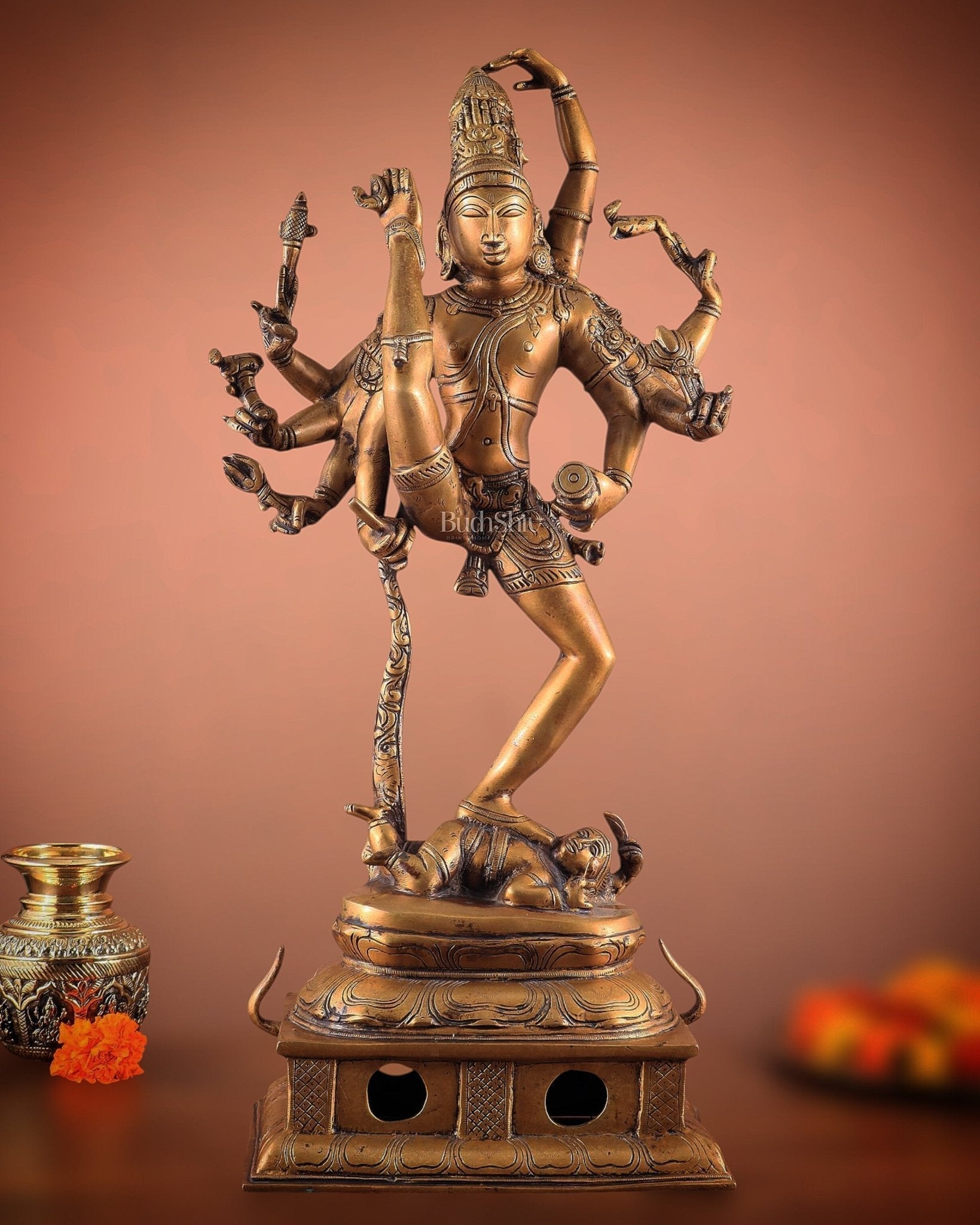 Urdhava Tandava Antique 26-Inch Brass Tripurantaka dancing Lord Shiva Statue - Sama Homes Idol - Brass Sculpture - Eco-friendly - Sama Homes