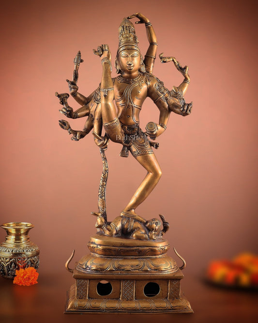 Urdhava Tandava Antique 26-Inch Brass Tripurantaka dancing Lord Shiva Statue - Sama Homes Idol - Brass Sculpture