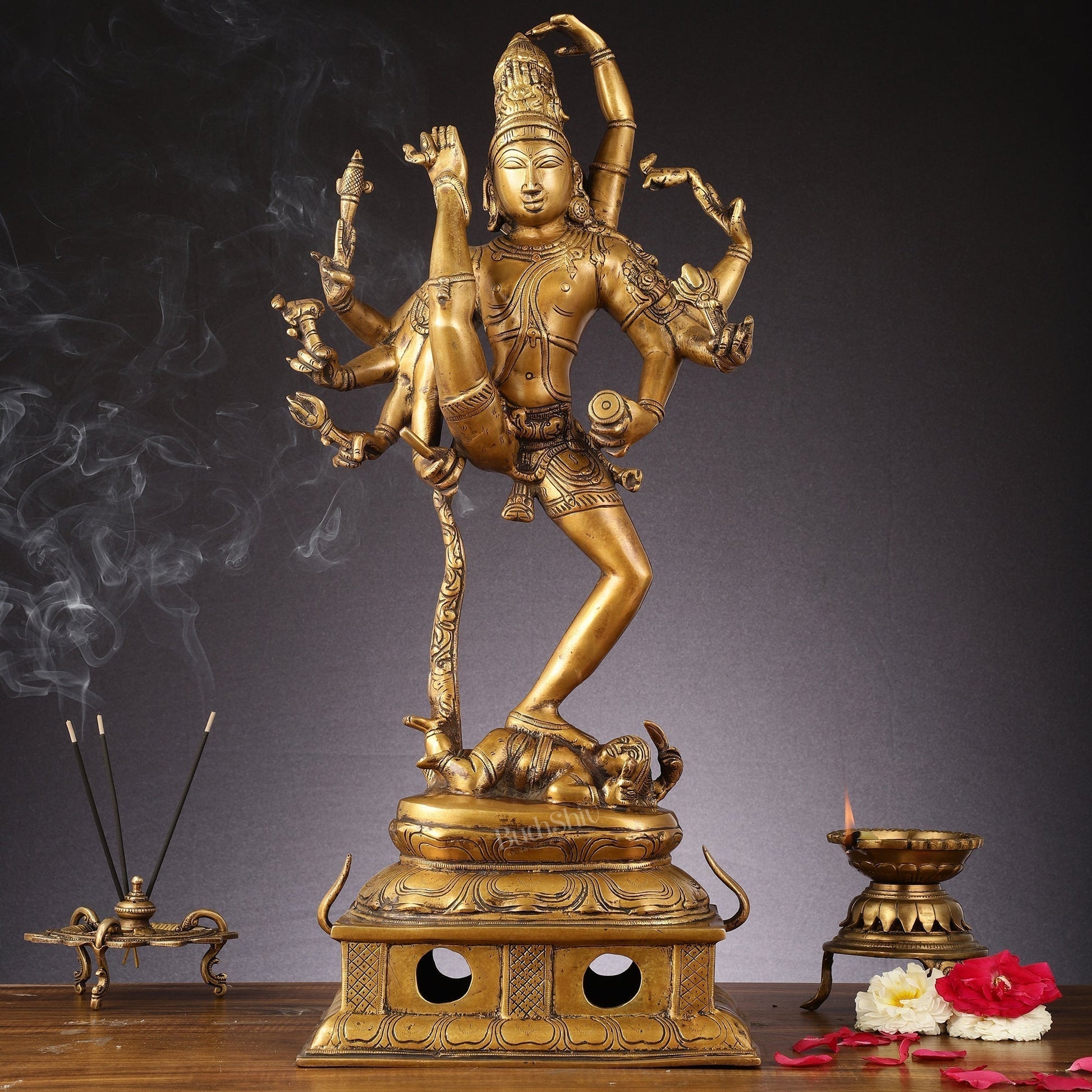 Urdhava Tandava Antique 26-Inch Brass Tripurantaka Lord Shiva Statue - Sama Homes Idol - Brass Sculpture - Eco-friendly - Sama Homes