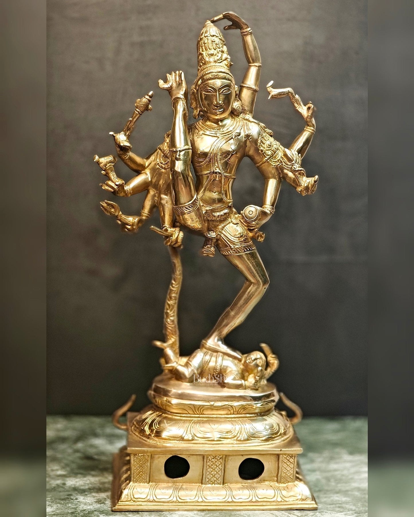 Urdhava Tandava Shiny 26 inch Brass Tripurantaka Lord Shiva Statue - Sama Homes Idol - Brass Sculpture