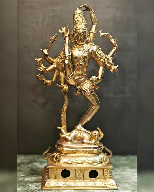 Urdhava Tandava Shiny 26 inch Brass Tripurantaka Lord Shiva Statue - Sama Homes Idol - Brass Sculpture