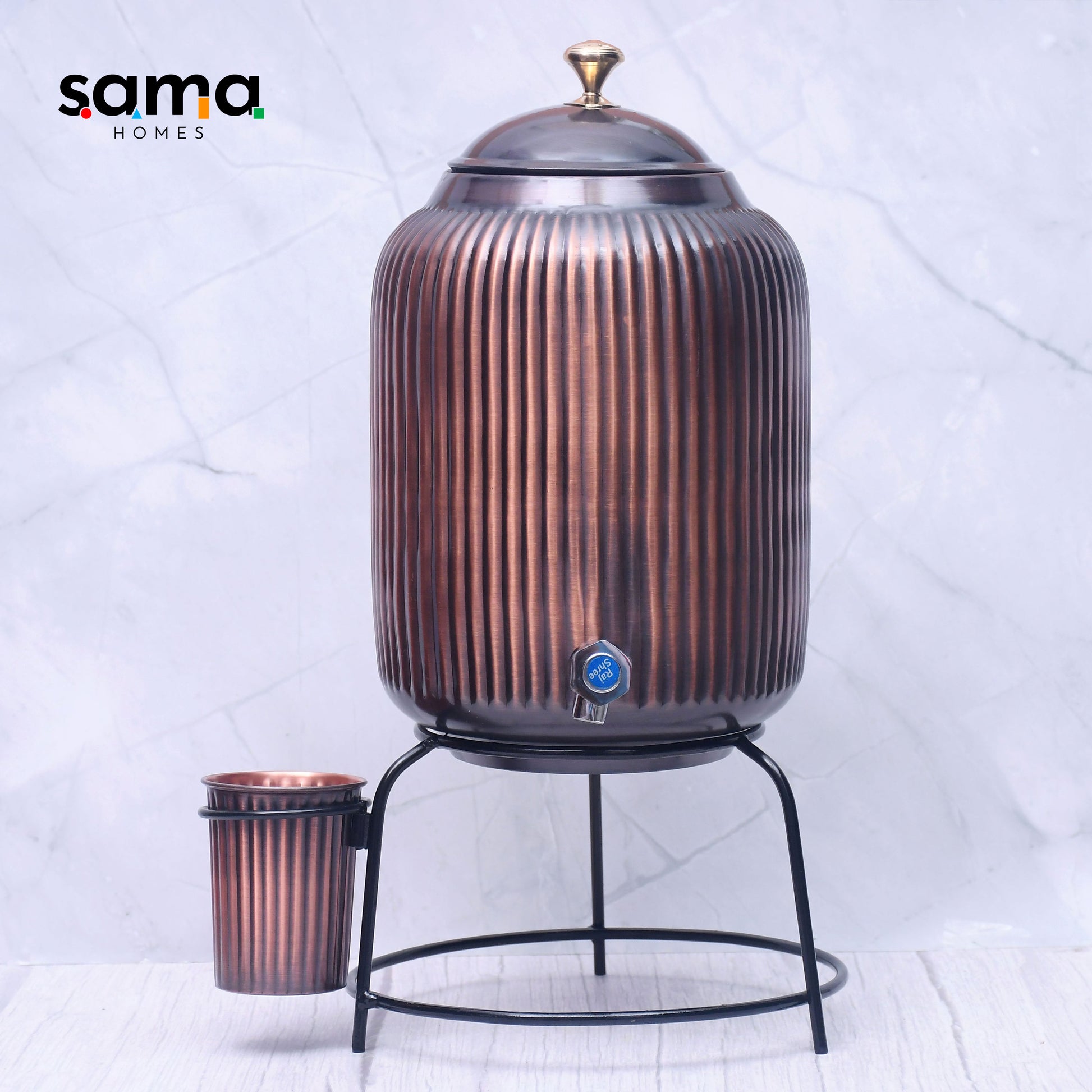 SAMA Homes - pure copper water dispenser with glass and stand antique rope designed combo capacity 5000 ml
