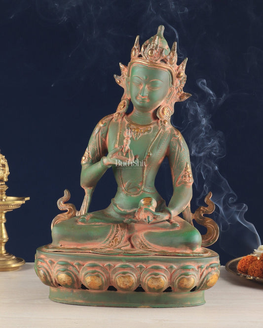 Vajrasattva, The Primordial Buddha – Antique Patina Brass Statue, 16" - Sama Homes Idol - Brass Sculpture