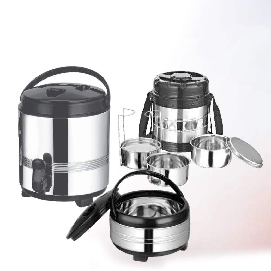 Stainless Steel PU form Insulated  Gift Set | Casserole + Tiffen Box + Beverages Thermos for Water, Coffee, Tea | Gifting Idea