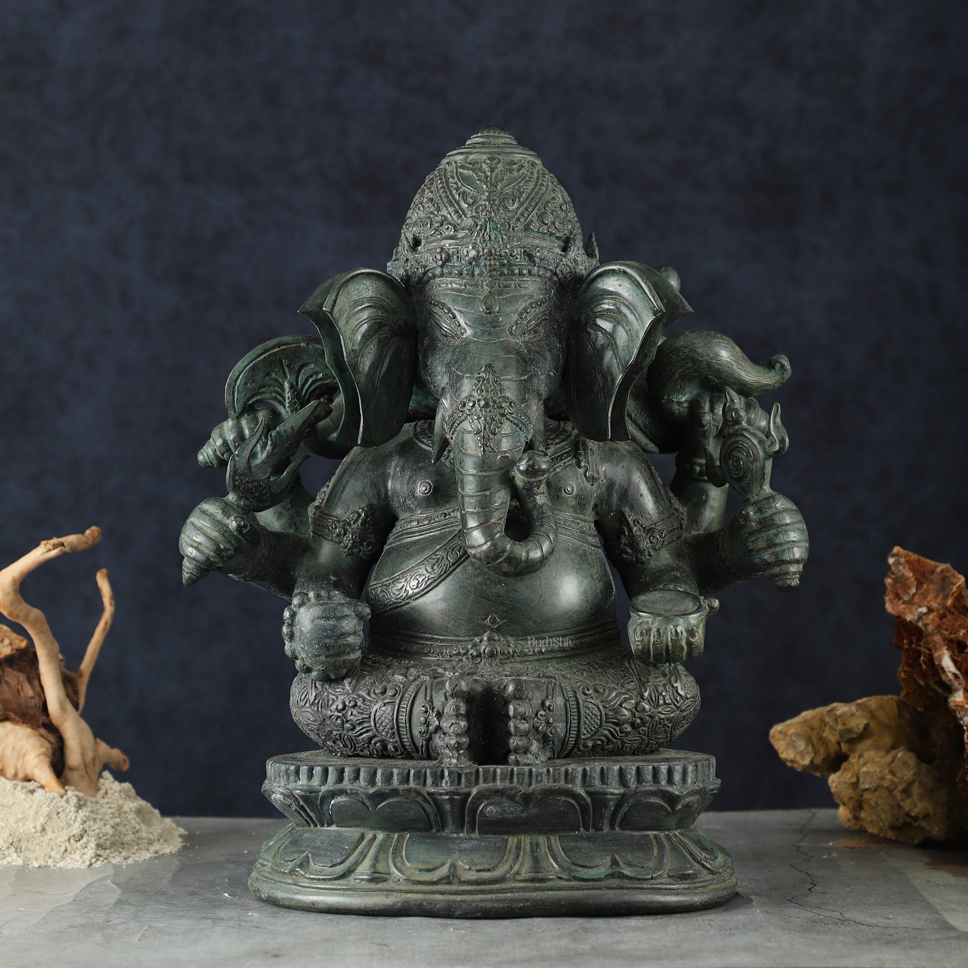 Vintage Balinese Bronze Ganesha Sculpture – Three-Headed, 16" Lost Wax Casting - Sama Homes Idol - Brass Sculpture - Eco-friendly - Sama Homes