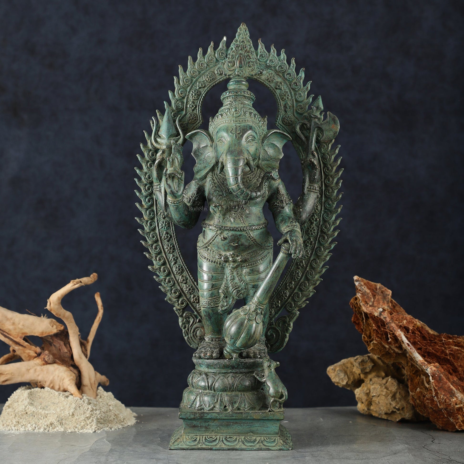 Vintage Balinese Bronze Standing Ganesha Statue – Lost Wax Casting | 18" Unique Handmade Craft - Sama Homes Idol - Brass Sculpture - Eco-friendly - Sama Homes