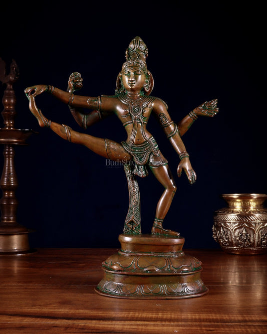 Vintage Brass Dancing Shiva statue | 14" Height chola bronze tone - Sama Homes Idol - Brass Sculpture