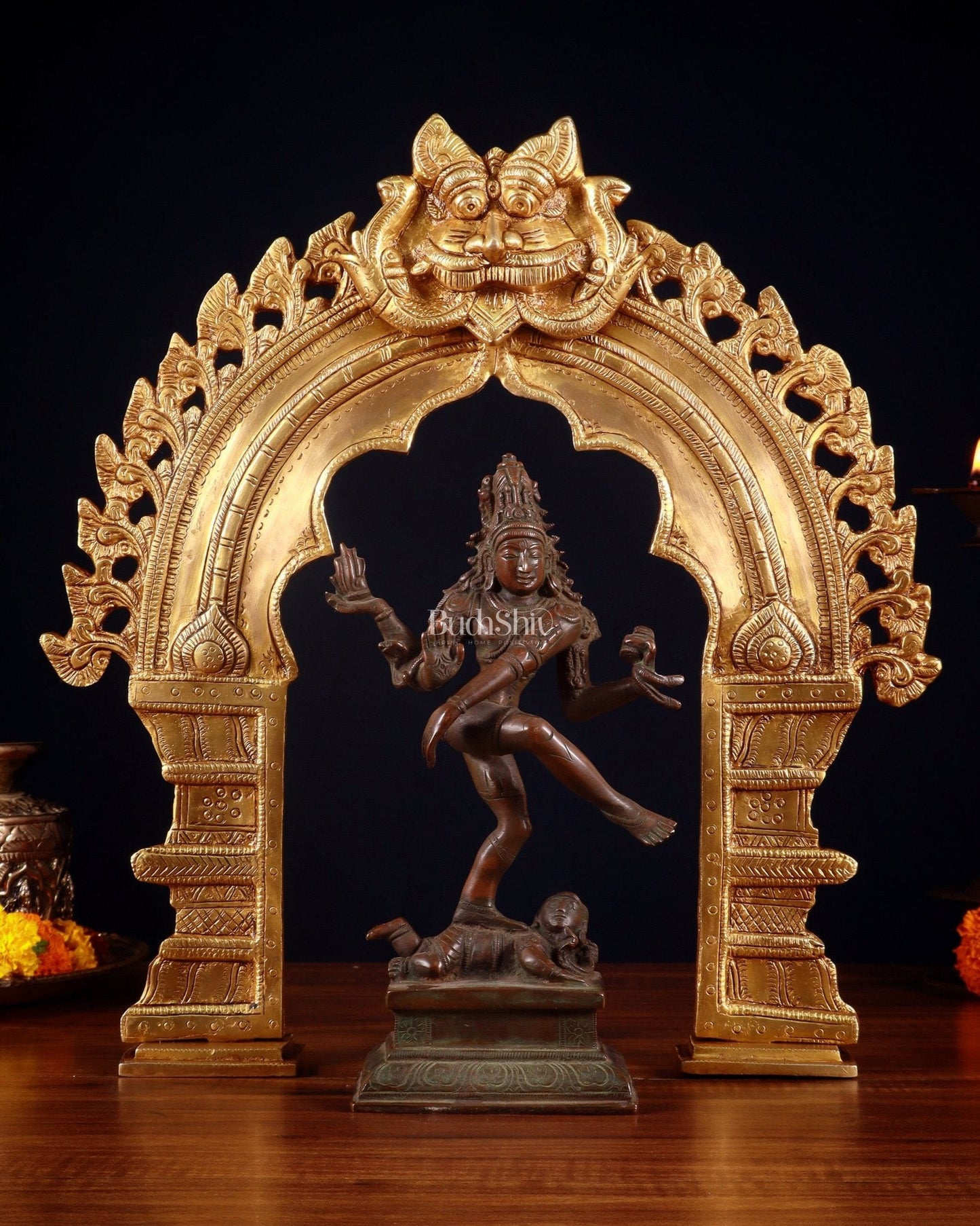 Vintage Brass Dancing Shiva with Prabhavali  17" - Sama Homes Idol - Brass Sculpture
