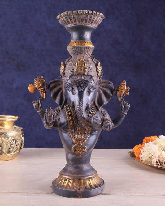 Vintage Brass Ganesha Candle Stand - Fine Detailing, Handcrafted Brass Décor - Sama Homes Idol - Brass Sculpture