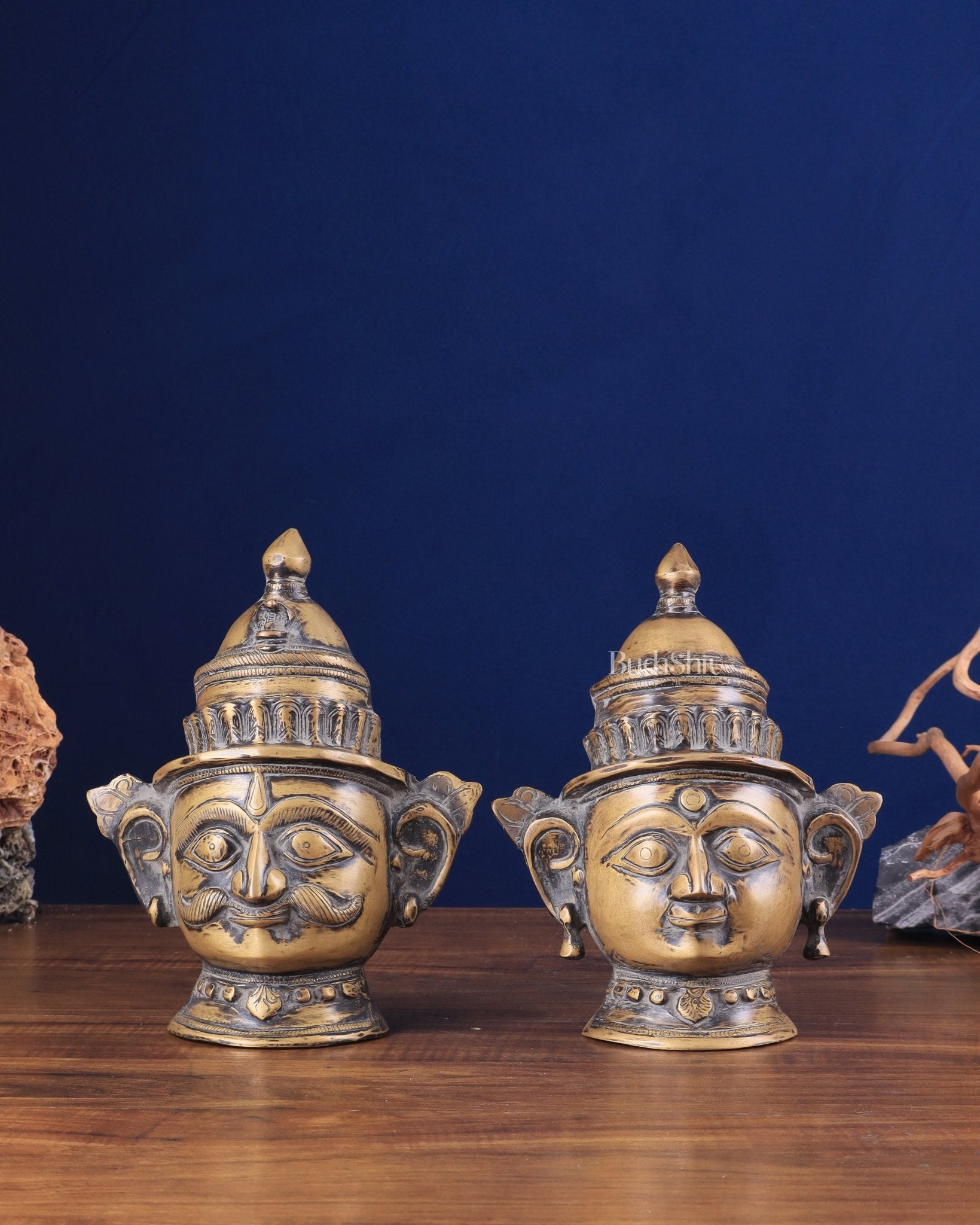 Vintage Brass Handcrafted Shiva and Gauri Mukhalingam | 9.5" Height - Sama Homes Idol - Brass Sculpture - Eco-friendly - Sama Homes