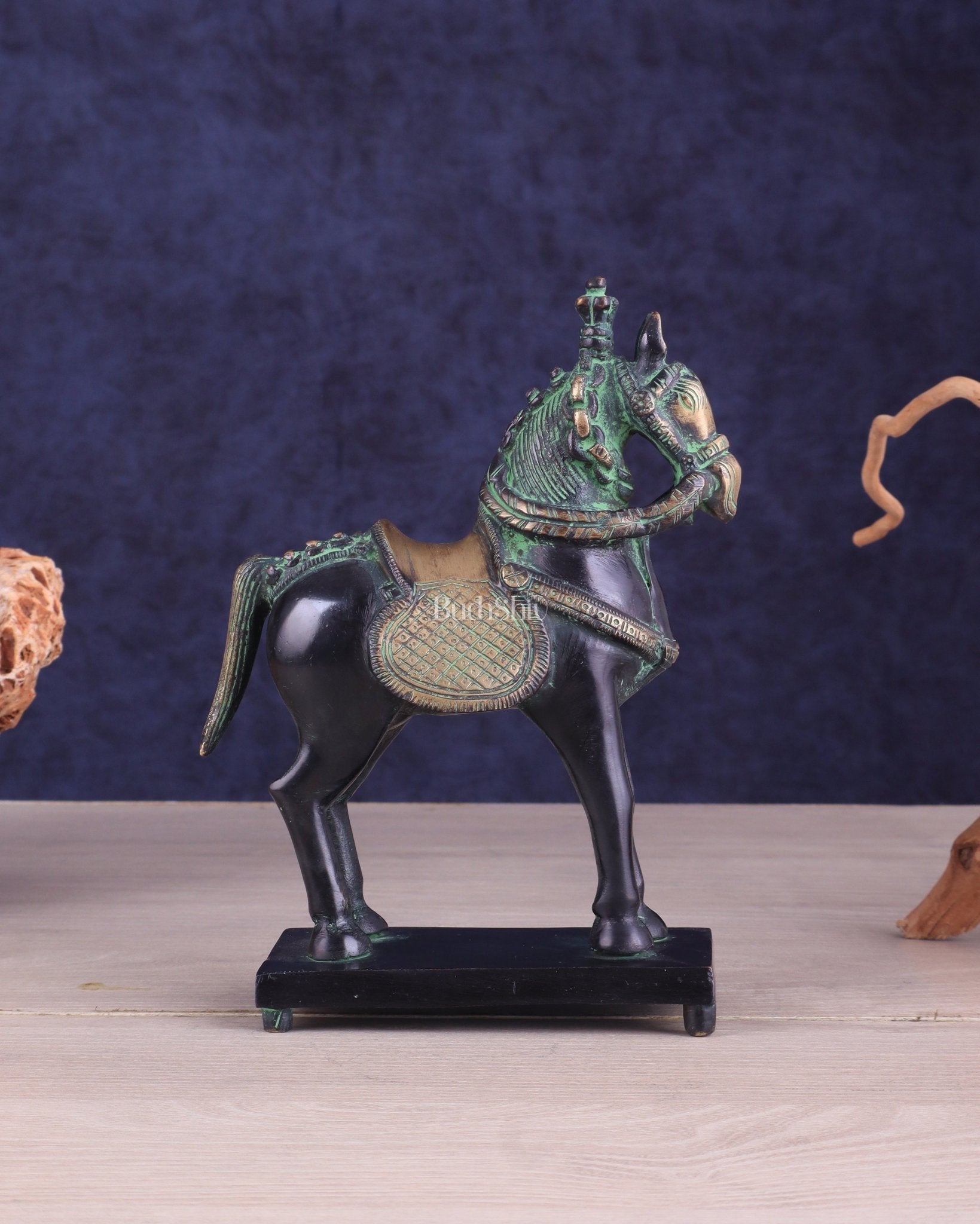 Vintage Brass Horse Standing Showpiece Statue – Elegant Design | 7.5 Inches - Eco-friendly - Sama Homes