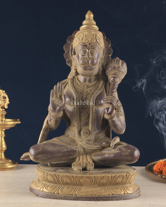 Vintage Brass Lord Hanuman Sculpture in Sand Finish – 15 Inches - Sama Homes Idol - Brass Sculpture