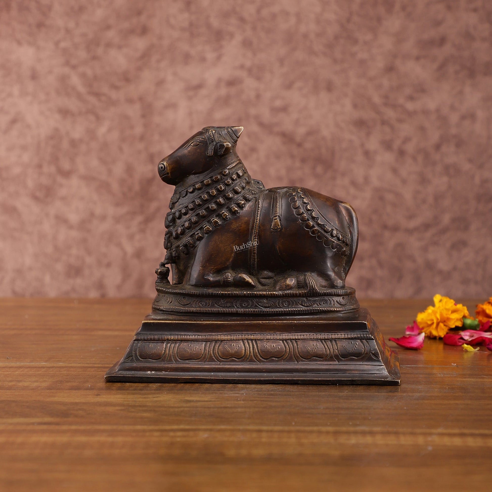 Vintage Brass Nandi Sculpture – Medium Size 6" Handcrafted Statue - Sama Homes Idol - Brass Sculpture - Eco-friendly - Sama Homes