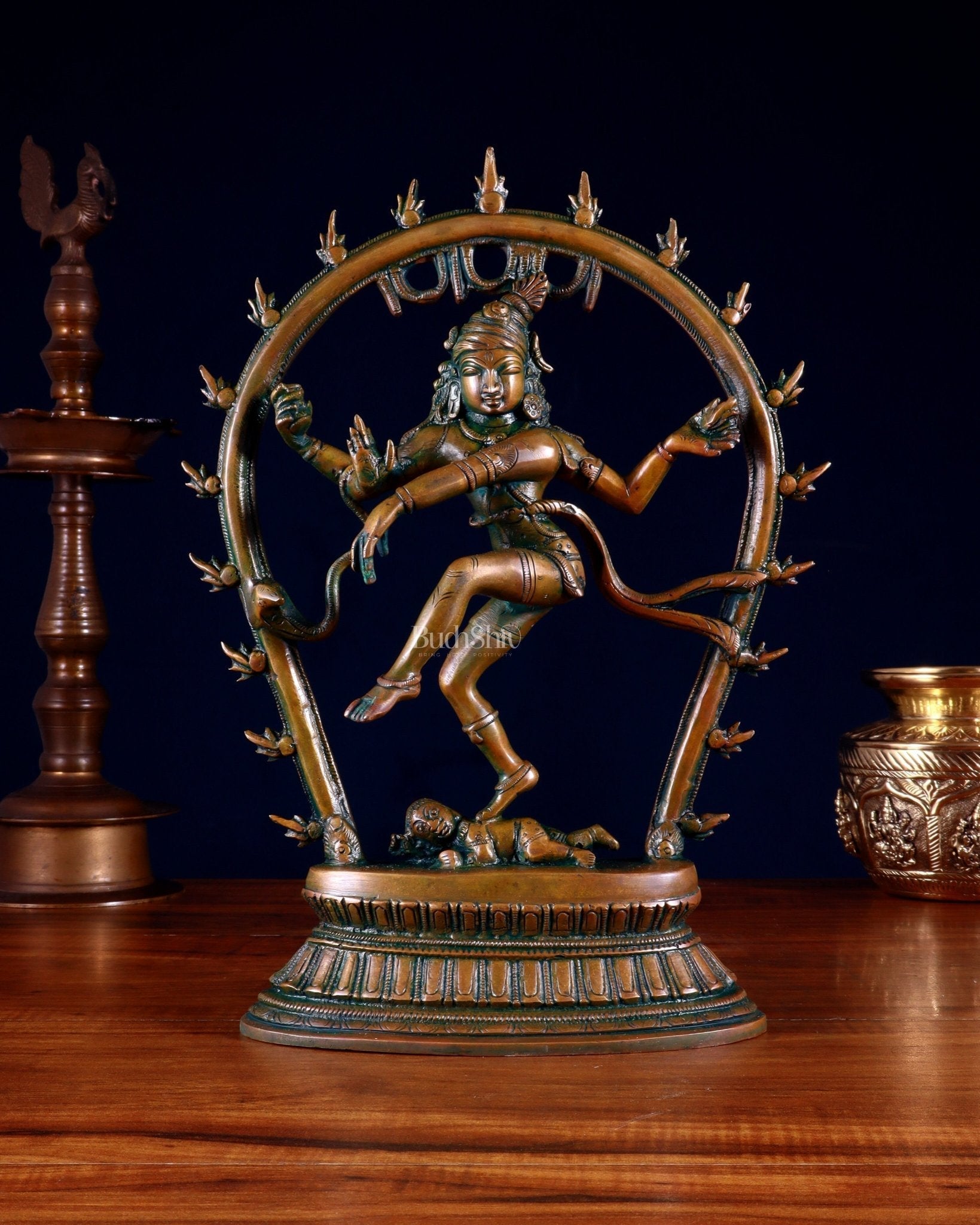 Vintage Brass Nataraja Dancing Shiva Idol with Oval Arch - 12.5" - Sama Homes Idol - Brass Sculpture - Eco-friendly - Sama Homes