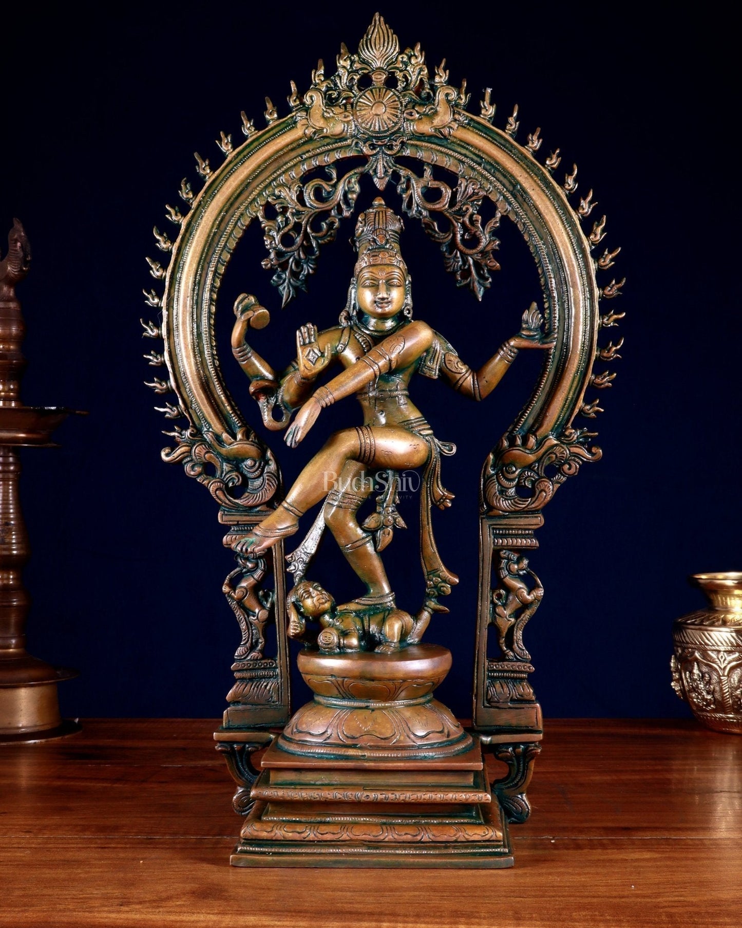 Vintage Brass Nataraja Dancing Shiva Sculpture - 18" Height Chola bronze tone - Sama Homes Idol - Brass Sculpture