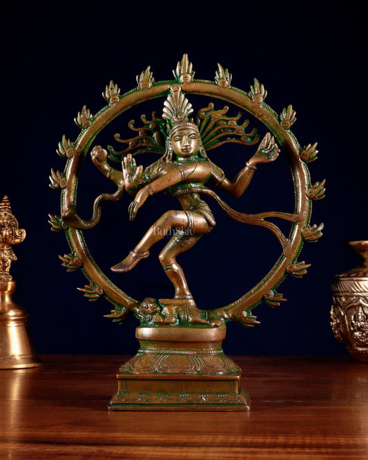 Vintage Brass Nataraja Sculpture – 9.2” Chola Bronze Tone - Sama Homes Idol - Brass Sculpture