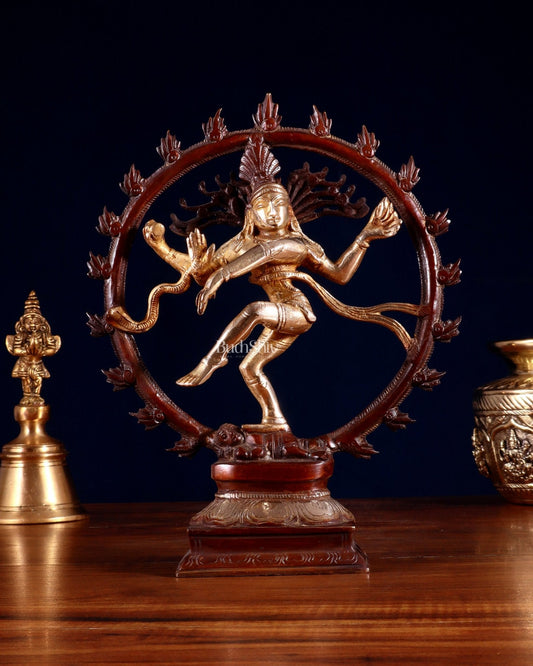 Vintage Brass Nataraja Sculpture – 9.2” double chola tone - Sama Homes Idol - Brass Sculpture