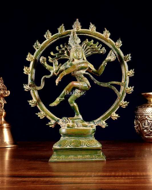 Vintage Brass Nataraja Sculpture – 9.2” Green chola - Sama Homes Idol - Brass Sculpture
