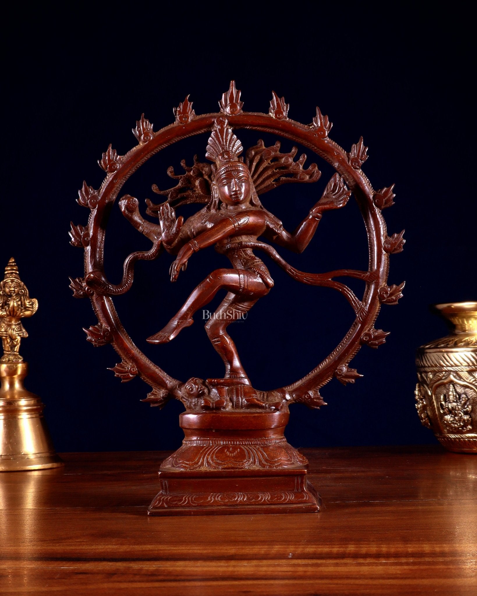 Vintage Brass Nataraja Sculpture – 9.2” Monochrome Dark Chocolate Finish - Sama Homes Idol - Brass Sculpture - Eco-friendly - Sama Homes